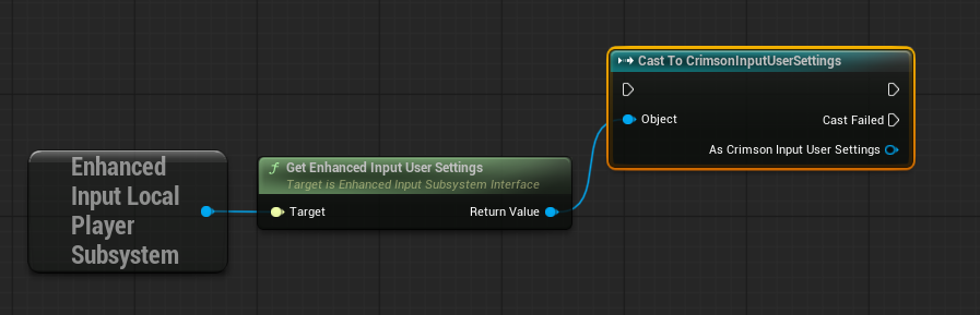From the subsystem (step 1) -> Get Enhanced Input User Settings -> Cast To CrimsonInputUserSettings. Use the cast output for Set/Get Chord Requirement, etc.