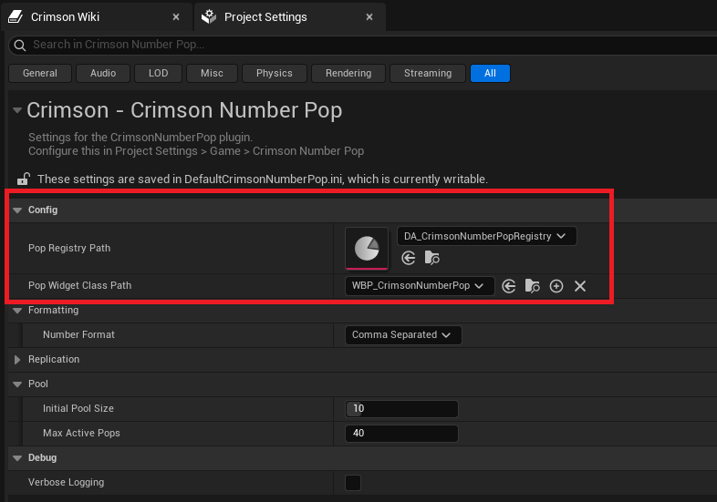 Project Settings -> Crimson -> Crimson Number Pop: set Pop Registry Path and Pop Widget Class Path.