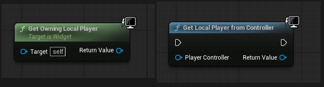 Inside a widget: Get Owning Local Player. Elsewhere: Get Player Controller -> Get Local Player From Controller (from Crimson UI Extensions, category Global UI Extensions).